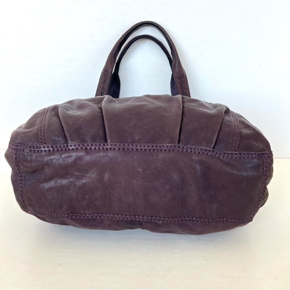 LUCKY BRAND Eggplant Purple Smooth Leather Studded Stitching Accent Shoulder Bag - Picture 7 of 12